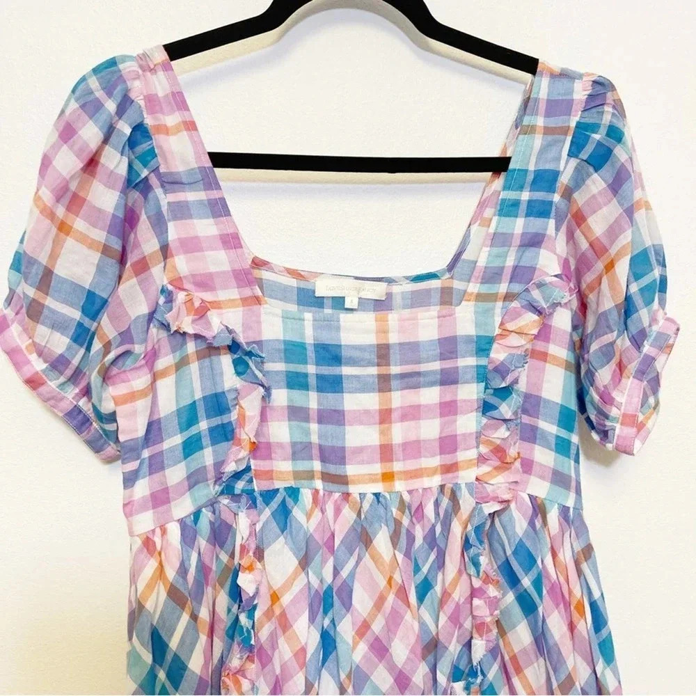 NWOT LoveShackFancy Kimball Plaid Dress - Square Neck Empire Waist Ruffle - Picture 3 of 6